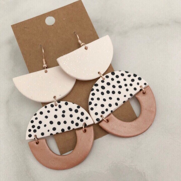 Half circle handmade polymer clay earrings - Picture 3 of 3